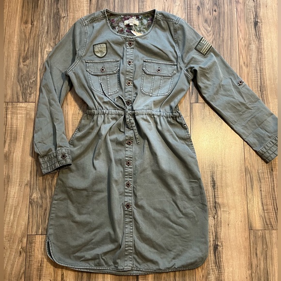 RED JEANS NYC Premium Vintage Clothing Roll Tab Sleeve Military Utility Dress L - Picture 11 of 16